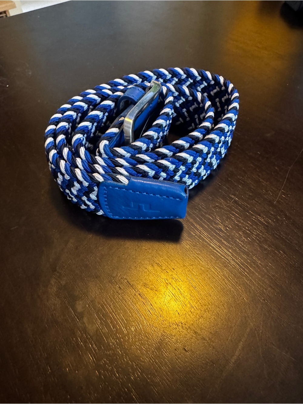 J Lindberg Braided Blue and White Men's Woven Belt